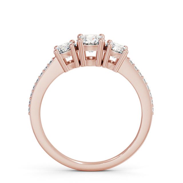 Three Stone Round Diamond Ring 18K Rose Gold With Side Stones - Florence TH9_RG_UP