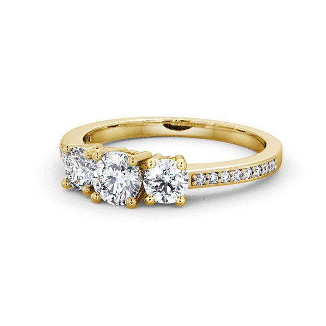 Three Stone Round Diamond Ring 9K Yellow Gold With Side Stones - Florence TH9_YG_FLAT