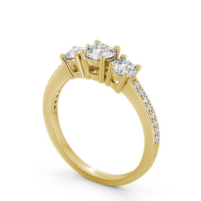 Three Stone Round Diamond Ring 18K Yellow Gold With Side Stones - Florence TH9_YG_SIDE