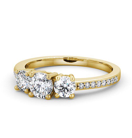 Three Stone Round Diamond Trilogy Ring 18K Yellow Gold with Channel Set Side Stones TH9_YG_THUMB2 