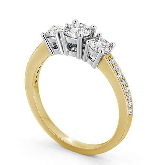 Three Stone Round Diamond Trilogy Ring 18K Yellow and White Gold with Channel Set Side Stones TH9_YWG_THUMB1 