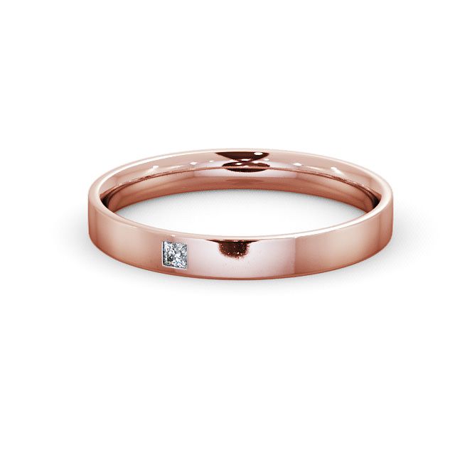 Ladies Diamond Wedding Ring 18K Rose Gold - Princess Single Stone WBF10_RG_FLAT