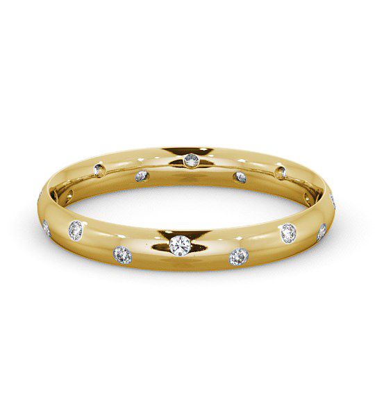Ladies Round Diamond Offset Flush Setting Wedding Ring 18K Yellow Gold WBF12_YG_THUMB2 
