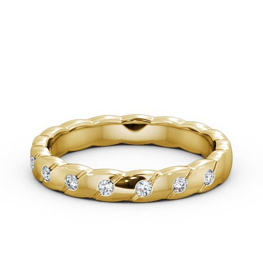 Ladies 0.08ct Round Diamond Rippled Edge Wedding Ring 18K Yellow Gold WBF14_YG_THUMB2 