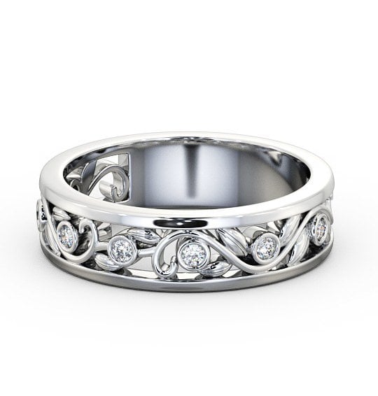 Ladies 0.10ct Round Diamond Vintage Style Wedding Ring Platinum WBF25_WG_THUMB2 
