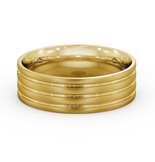 Mens Wedding Ring Flat Court Three Groove Brushed Effect (Matt) WBM11B_YG_THUMB2 