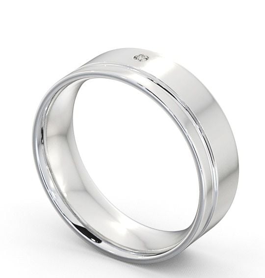 Mens Round Diamond Grooved Wedding Ring 18K White Gold WBM15_WG_THUMB1 