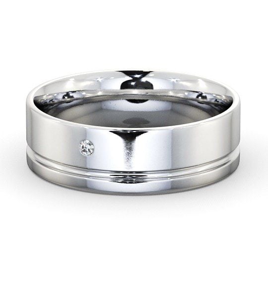 Mens Round Diamond Grooved Wedding Ring Platinum WBM15_WG_THUMB2 