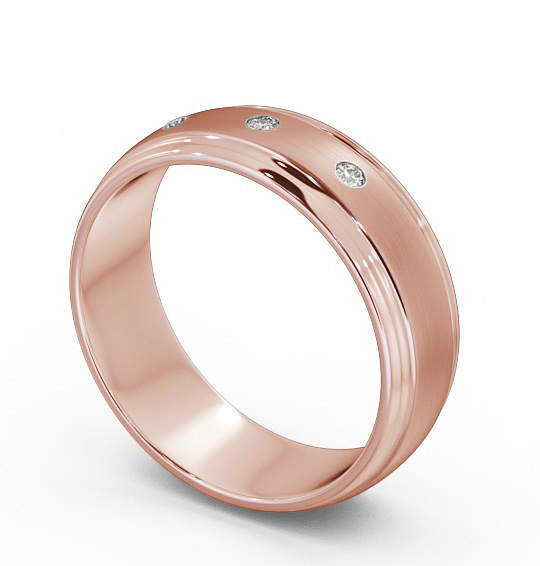 Mens Three Round Diamonds D Shape with Matt Finish Wedding Ring 18K Rose Gold WBM16B_RG_THUMB1