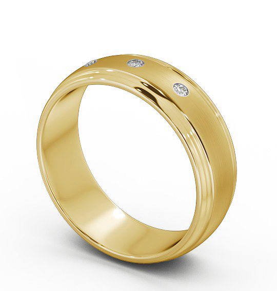 Mens Three Round Diamonds D Shape with Matt Finish Wedding Ring 9K Yellow Gold WBM16B_YG_THUMB1