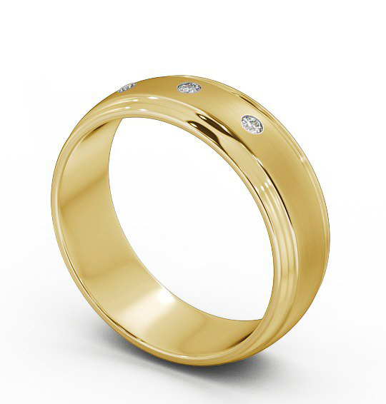 Mens Three Round Diamonds D Shape with Matt Finish Wedding Ring 9K Yellow Gold WBM16B_YG_THUMB1 