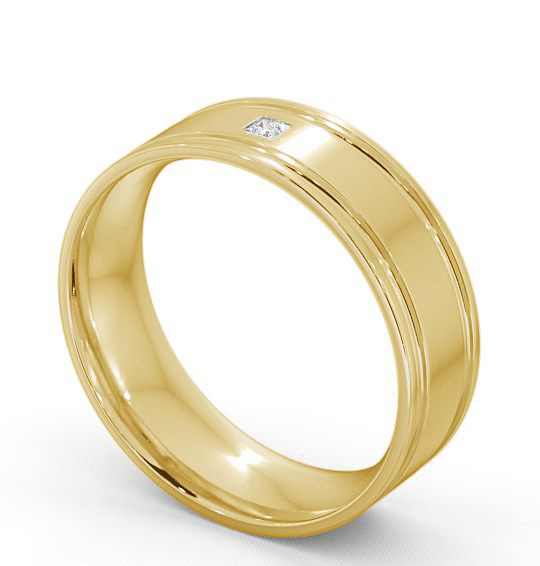 Mens Princess Diamond Double Grooved Wedding Ring 18K Yellow Gold WBM17_YG_THUMB1