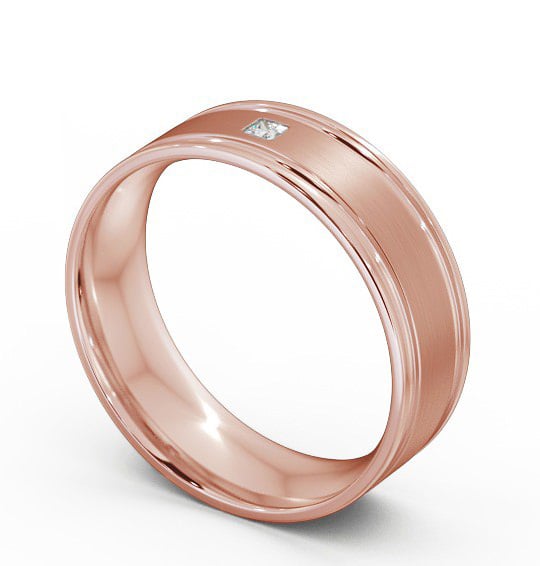 Mens Princess Diamond Double Grooved with Matt Finish Wedding Ring 18K Rose Gold WBM17B_RG_THUMB1 