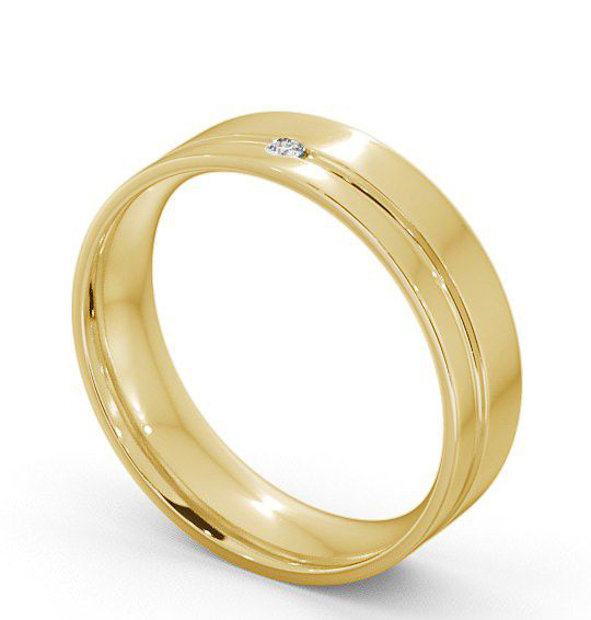 Mens Round Diamond Single Groove Wedding Ring 18K Yellow Gold WBM19_YG_THUMB1