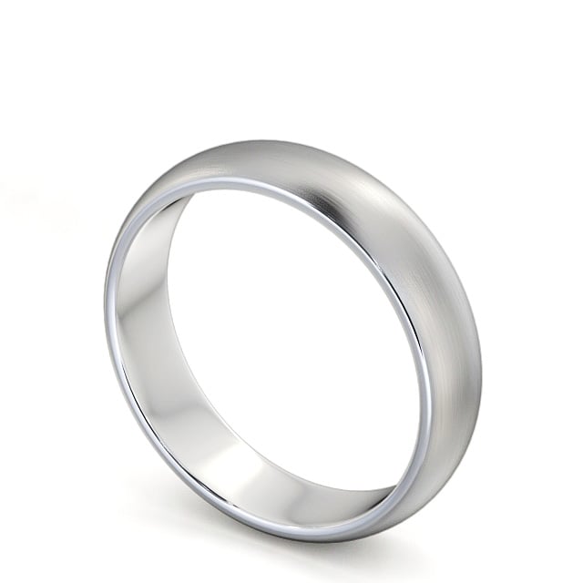 Mens Plain Wedding Ring 18K White Gold D Shape Matt Angelic