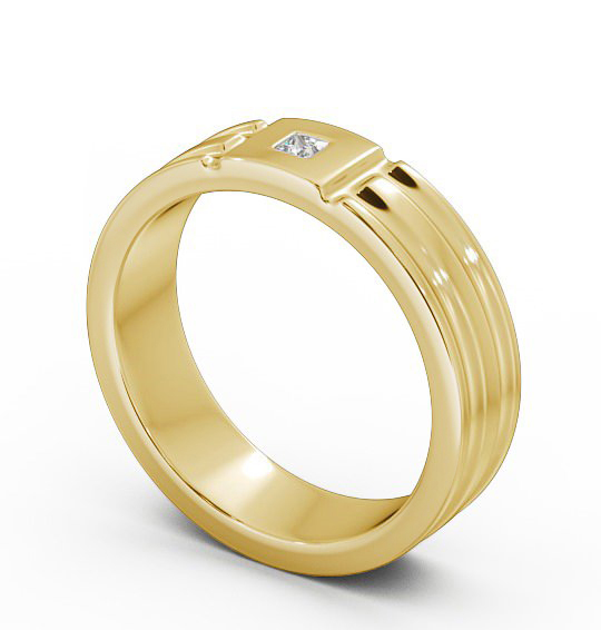 Mens Grooved Diamond Wedding Ring 18K Yellow Gold - Friarn WBM41_YG_THUMB1