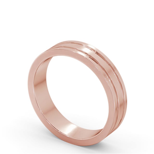 Mens Wedding Ring 18K Rose Gold - Flat Double Grooved WBM50_RG_SIDE