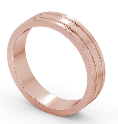 Mens Wedding Ring 18K Rose Gold - Flat Double Grooved WBM50_RG_THUMB1