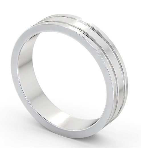 Mens Wedding Ring 18K White Gold - Flat Double Grooved WBM50_WG_THUMB1