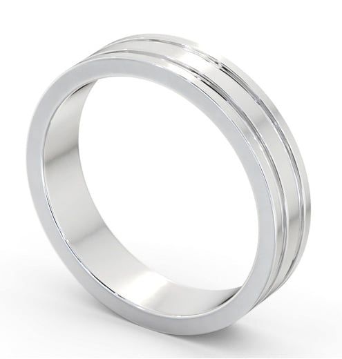 Mens Flat Profile Double Groove Wedding Ring Platinum WBM50_WG_THUMB1