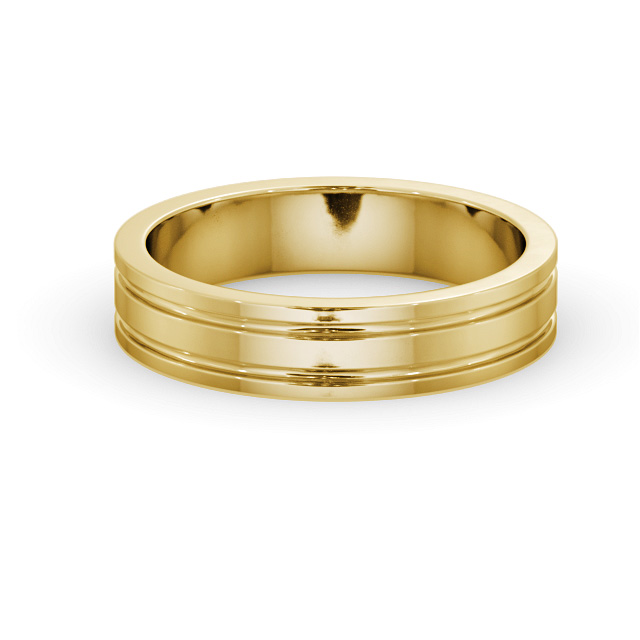 Mens Wedding Ring 9K Yellow Gold - Flat Double Grooved WBM50_YG_FLAT