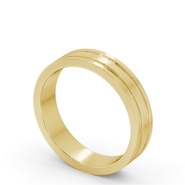 Mens Wedding Ring 9K Yellow Gold - Flat Double Grooved WBM50_YG_SIDE