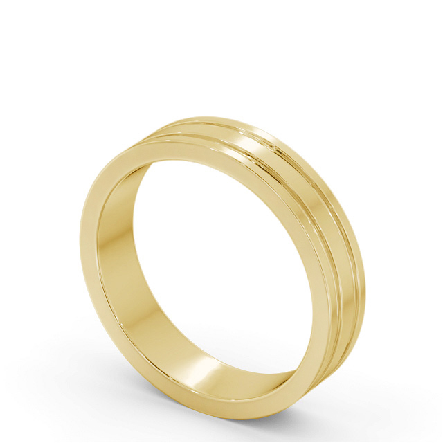 Mens Wedding Ring 18K Yellow Gold - Flat Double Grooved WBM50_YG_SIDE