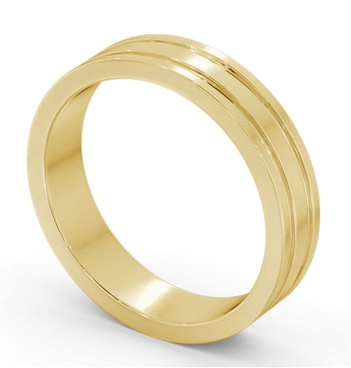 Mens Wedding Ring 9K Yellow Gold - Flat Double Grooved WBM50_YG_THUMB1