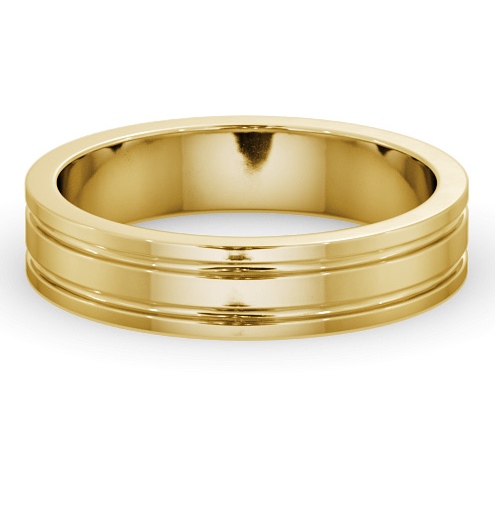  Mens Wedding Ring 9K Yellow Gold - Flat Double Grooved WBM50_YG_THUMB2 