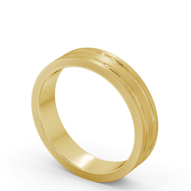 Mens Wedding Ring 18K Yellow Gold - Flat Double Grooved (Matt ...