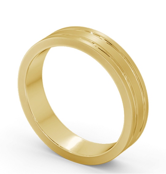  Mens Wedding Ring 9K Yellow Gold - Flat Double Grooved (Matt) WBM50B_YG_THUMB1 