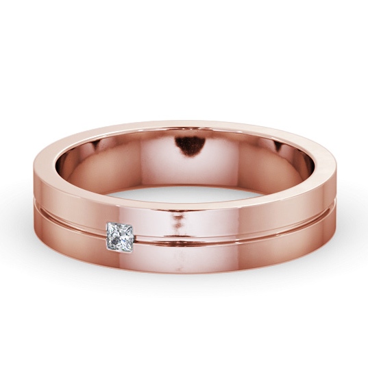 Mens Princess Diamond Single Groove Wedding Ring 18K Rose Gold WBM59_RG_THUMB2 