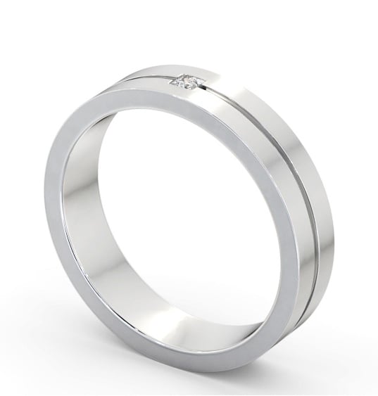 Mens Princess Diamond Single Groove Wedding Ring 18K White Gold WBM59_WG_THUMB1 