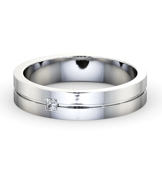 Mens Princess Diamond Single Groove Wedding Ring 18K White Gold WBM59_WG_THUMB2 