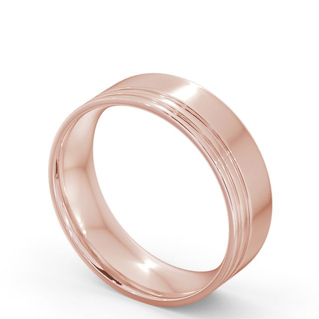 Mens Wedding Ring 9K Rose Gold - Flat Court Double Groove WBM6_RG_SIDE