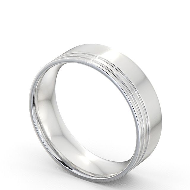 Mens Wedding Ring Platinum - Flat Court Double Groove WBM6_WG_SIDE