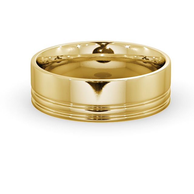 Mens Wedding Ring 18K Yellow Gold - Flat Court Double Groove WBM6_YG_FLAT