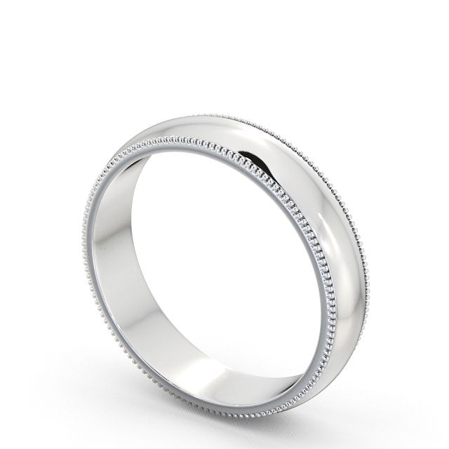 Mens Wedding Ring 9K White Gold - D-Shape With Grain