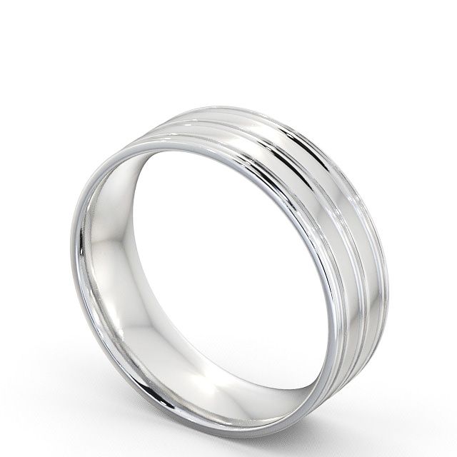 Mens Grooved Wedding Ring 9K White Gold - Raithby
