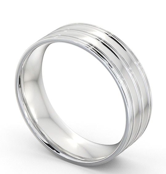 Mens Treble Grooved Flat Court Wedding Ring 18K White Gold WBM8_WG_THUMB1