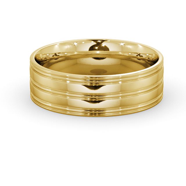 Mens Grooved Wedding Ring 9K Yellow Gold - Raithby WBM8_YG_FLAT