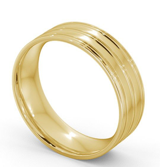 Mens Treble Grooved Flat Court Wedding Ring 9K Yellow Gold WBM8_YG_THUMB1