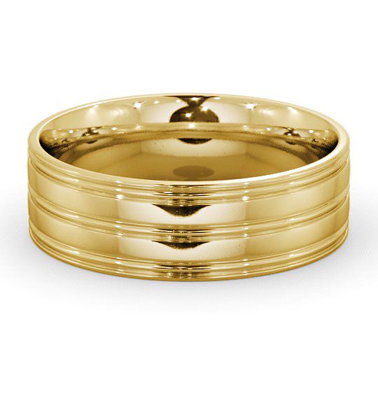  Mens Grooved Wedding Ring 9K Yellow Gold - Raithby WBM8_YG_THUMB2 